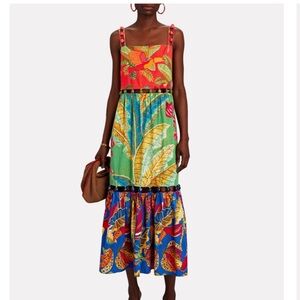 FARM RIO. Mixed Prints Bead-Embellished Midi Dress. Size Medium.